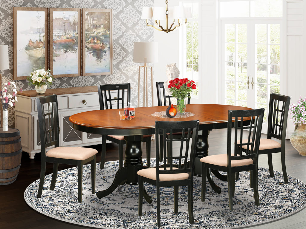 Plush Kitchen Suite PLNI7-F6Z-4 7-Piece Set with Elegant Oval Table & 6 Upholstered Seats, Bicolor Charm