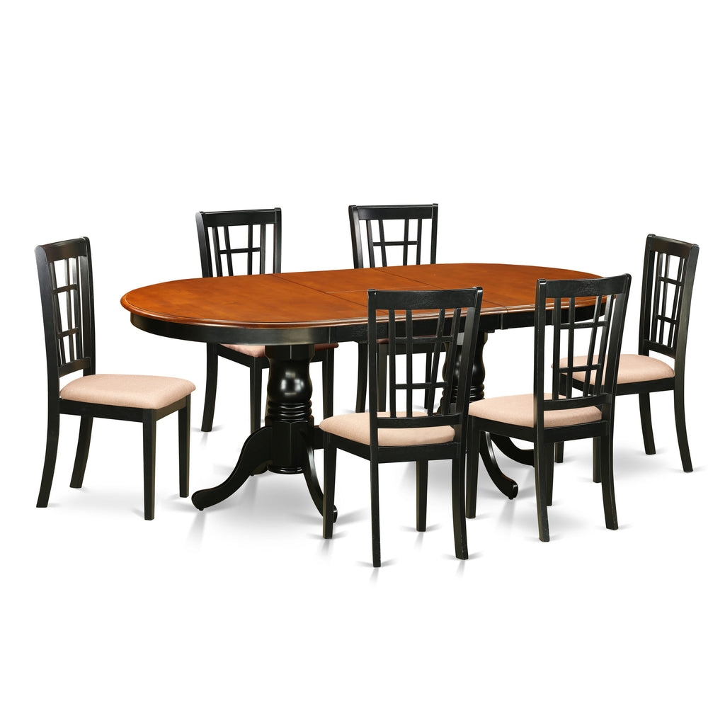 Plush Kitchen Suite PLNI7-F6Z-4 7-Piece Set with Elegant Oval Table & 6 Upholstered Seats, Bicolor Charm