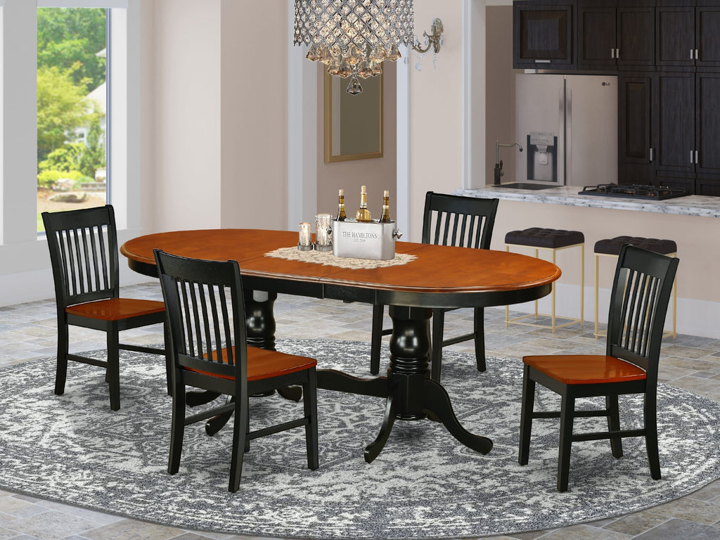 PLNO5-QA0-2 5-Piece Dining Set Oval Table with Butterfly Leaf + 4 Chairs, Black & Cherry Finish
