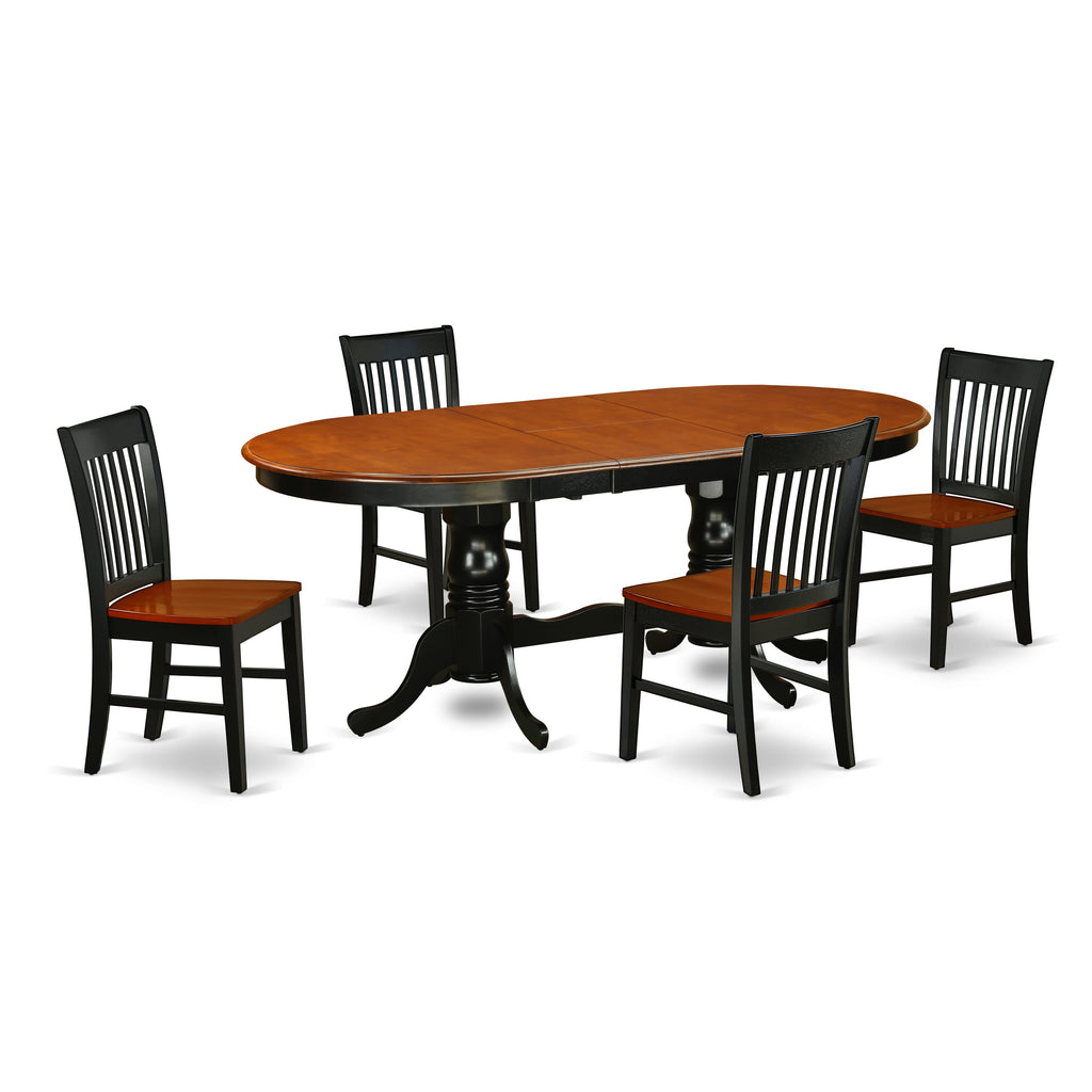 PLNO5-QA0-2 5-Piece Dining Set Oval Table with Butterfly Leaf + 4 Chairs, Black & Cherry Finish