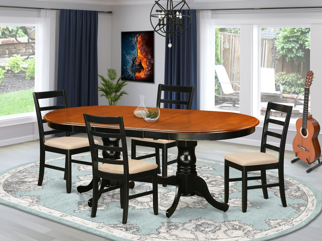 PLPF5-JNZ-7 5-Piece Dining Set with Oval Table & 4 Chairs in Black & Cherry, 42x78 Inch, with Butterfly Leaf
