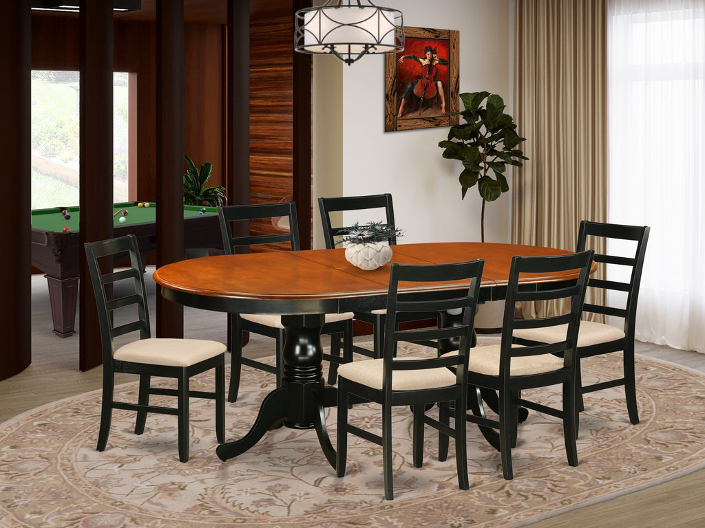 PLPF7-HZ3-F 7-Piece Oval Dining Ensemble with 6 Linen Chairs and Butterfly Extension in Black & Cherry, 42x78