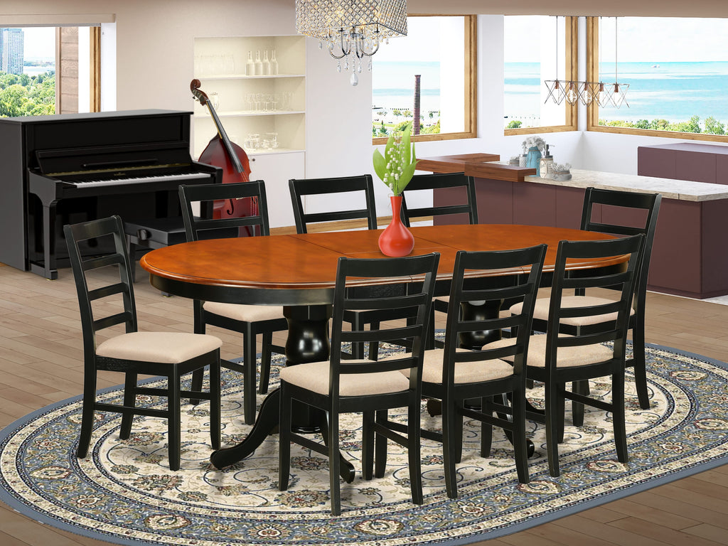 PLPF9-FAL-X Deluxe 9-Piece Oval Dining Set with Expandable Table and Cushioned Chairs, 42x78in, Dual-Tone Finish