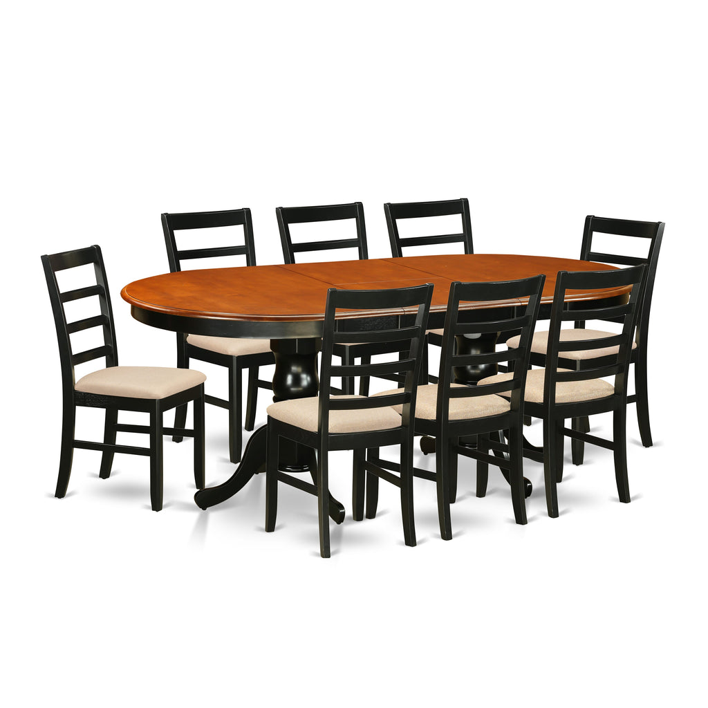 PLPF9-FAL-X Deluxe 9-Piece Oval Dining Set with Expandable Table and Cushioned Chairs, 42x78in, Dual-Tone Finish
