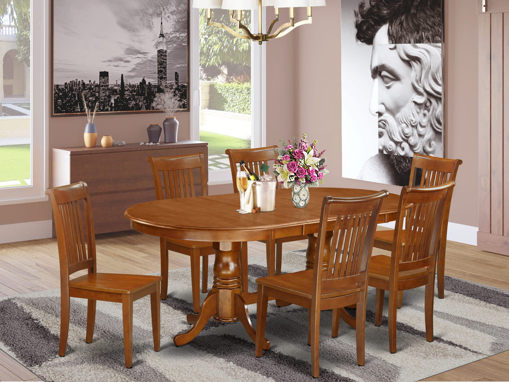 PLPO7-ZCM-F 7-Piece Dining Set with Oval Extendable Table and Chairs in Saddle Brown, 42x78 in