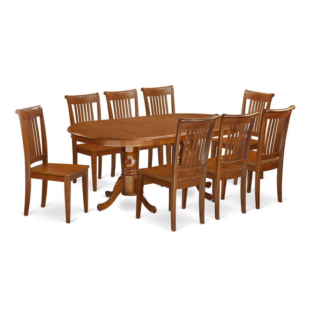 PLPO9-OMC-2 Luxurious 9-Piece Oval Dining Set with Butterfly Extension and Eight Chairs in Rich Saddle