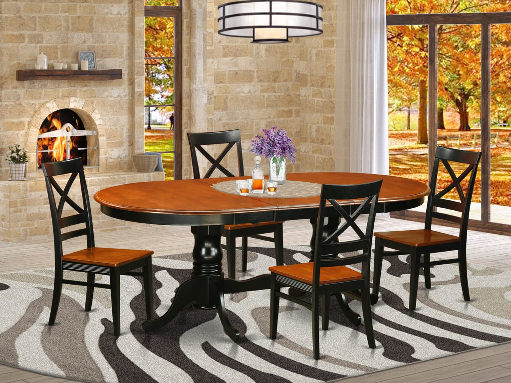 PLQU5-JSD-P 5-Piece Dining Ensemble with Oval Table and Leaf Extension, Seats 4, Black Cherry Finish