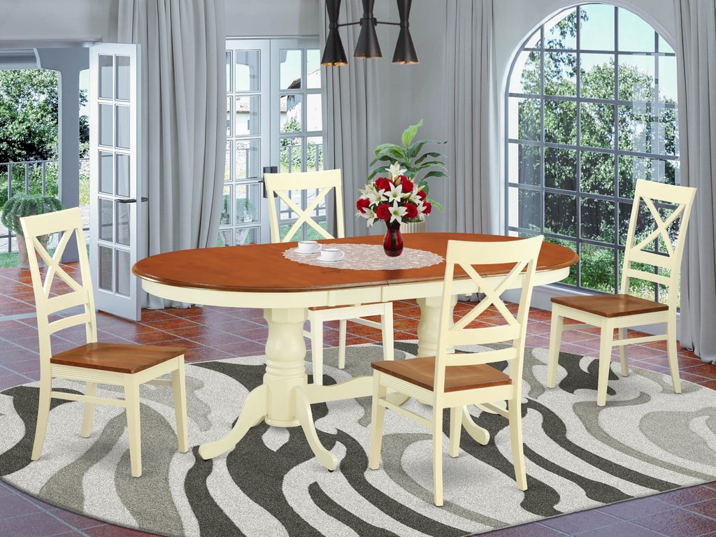 PLQU5-HDE-J 5-Piece Oval Dining Set Extending Table and Chairs in Buttermilk and Cherry Finish