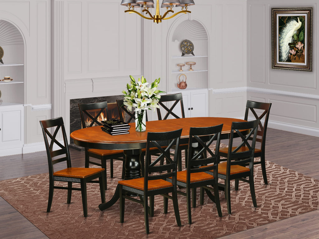 PLQU9-984-F 9-Piece Set Oval Extendable Table & Eight Dining Chairs in Dual-Tone Finish