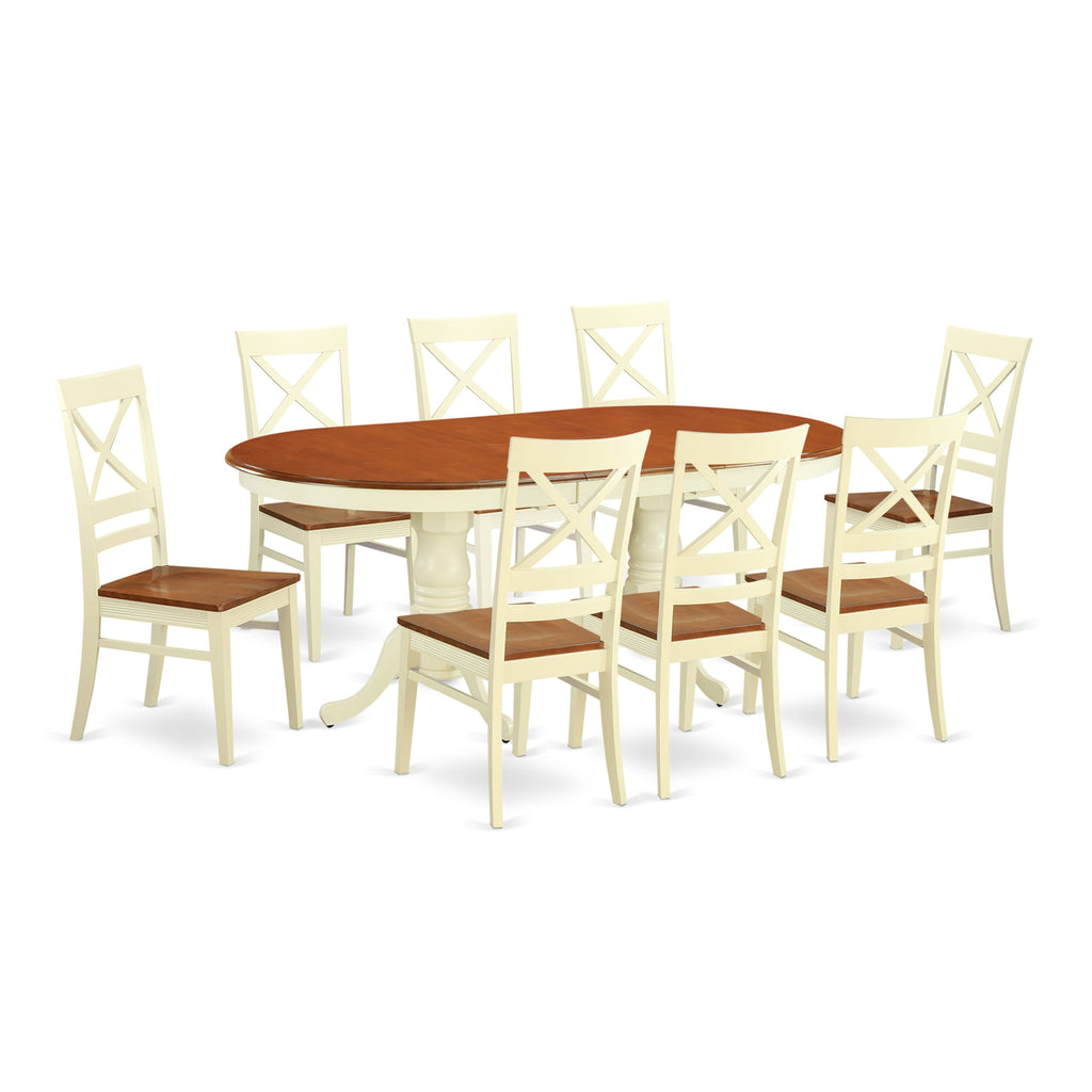 PLQU9-ALJ-I Elegant 9-Piece Dining Set Features Oval Table with Expandable Leaf and 8 Buttermilk Cherry Chairs, 42x78