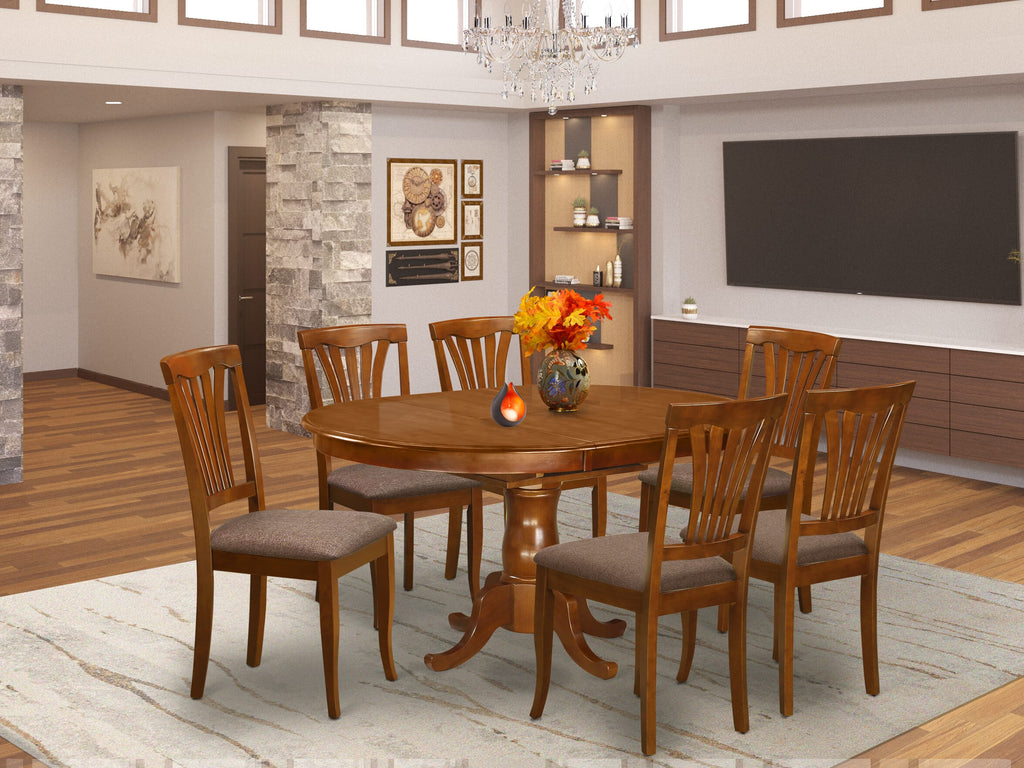 POAV7-4LY-Q Delightful 7-Piece Set with Oval Table & Fabric Chairs, 42x60 In, Rich Brown Finish