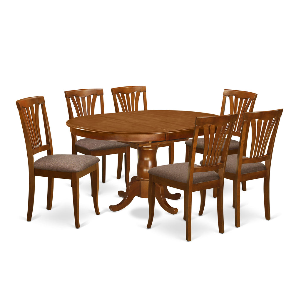 POAV7-4LY-Q Delightful 7-Piece Set with Oval Table & Fabric Chairs, 42x60 In, Rich Brown Finish