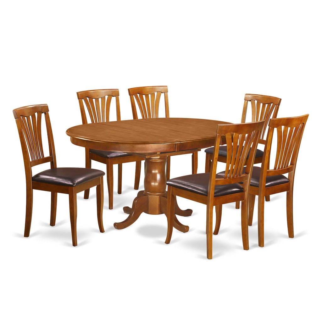 POAV7-381-14 7 Pc Oval Dining Set Table with Leaf & 6 Faux Leather Saddle Chairs
