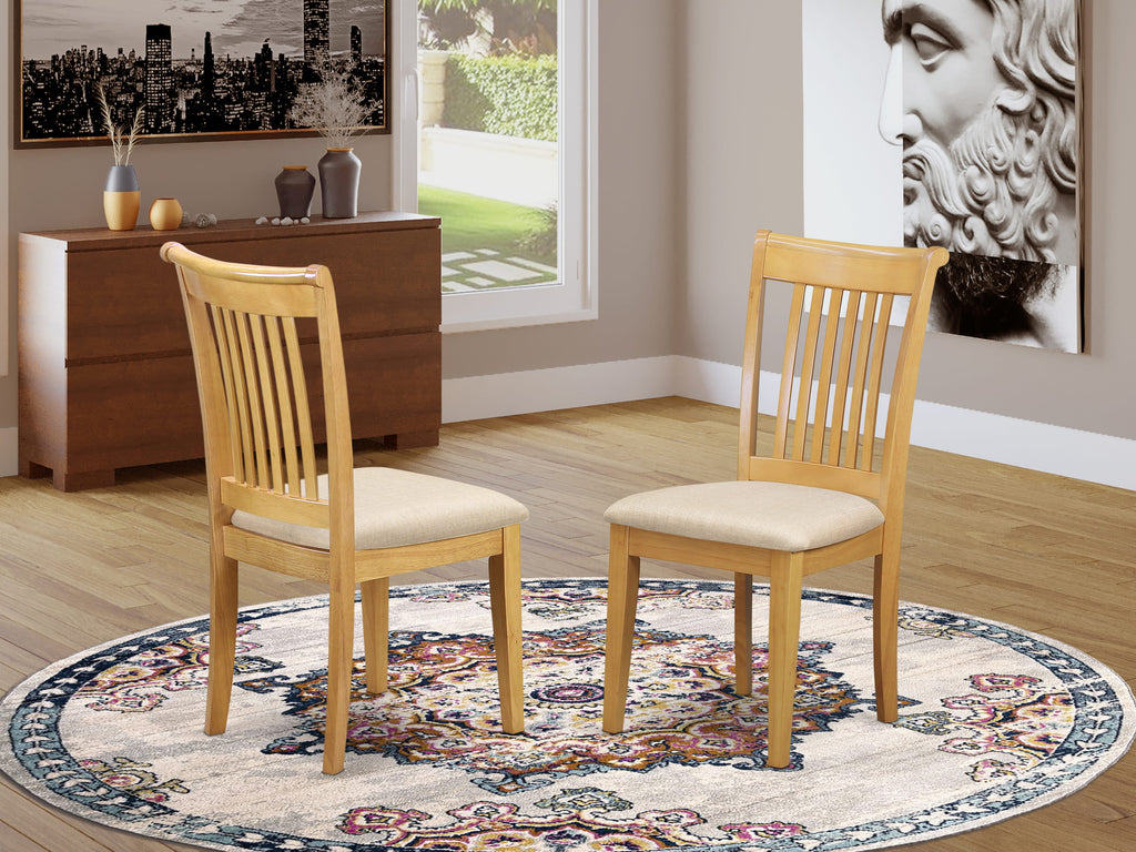 POC-OOX-8 Cottage Oak Dining Chair Set with Linen Upholstery - Solid Wood