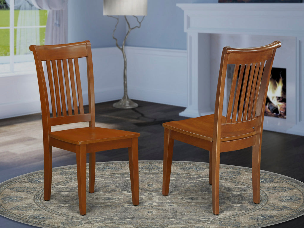 Stylish Dining Chairs Set of 2, POC-SN7-2 in Slat Design, Saddle Brown Finish