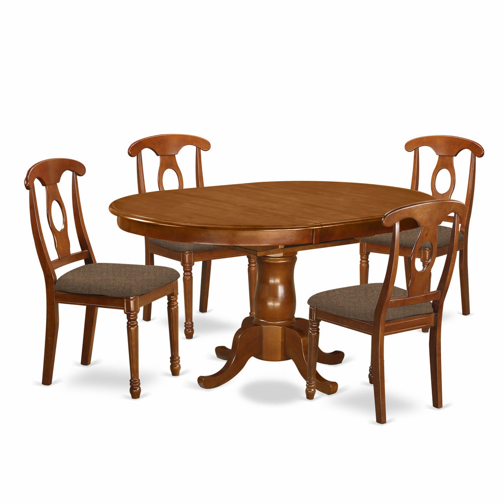 PONA5-1L7-Z 5 Piece Dining Ensemble with Expanding Oval Table & Linen Chairs, Saddle Brown