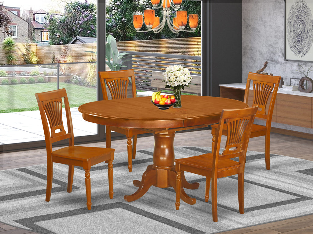 POPL5-PHZ-F 5-Piece Dining Ensemble Oval Table with Expandable Leaf and 4 Wooden Chairs - Warm Brown Finish, 42x60