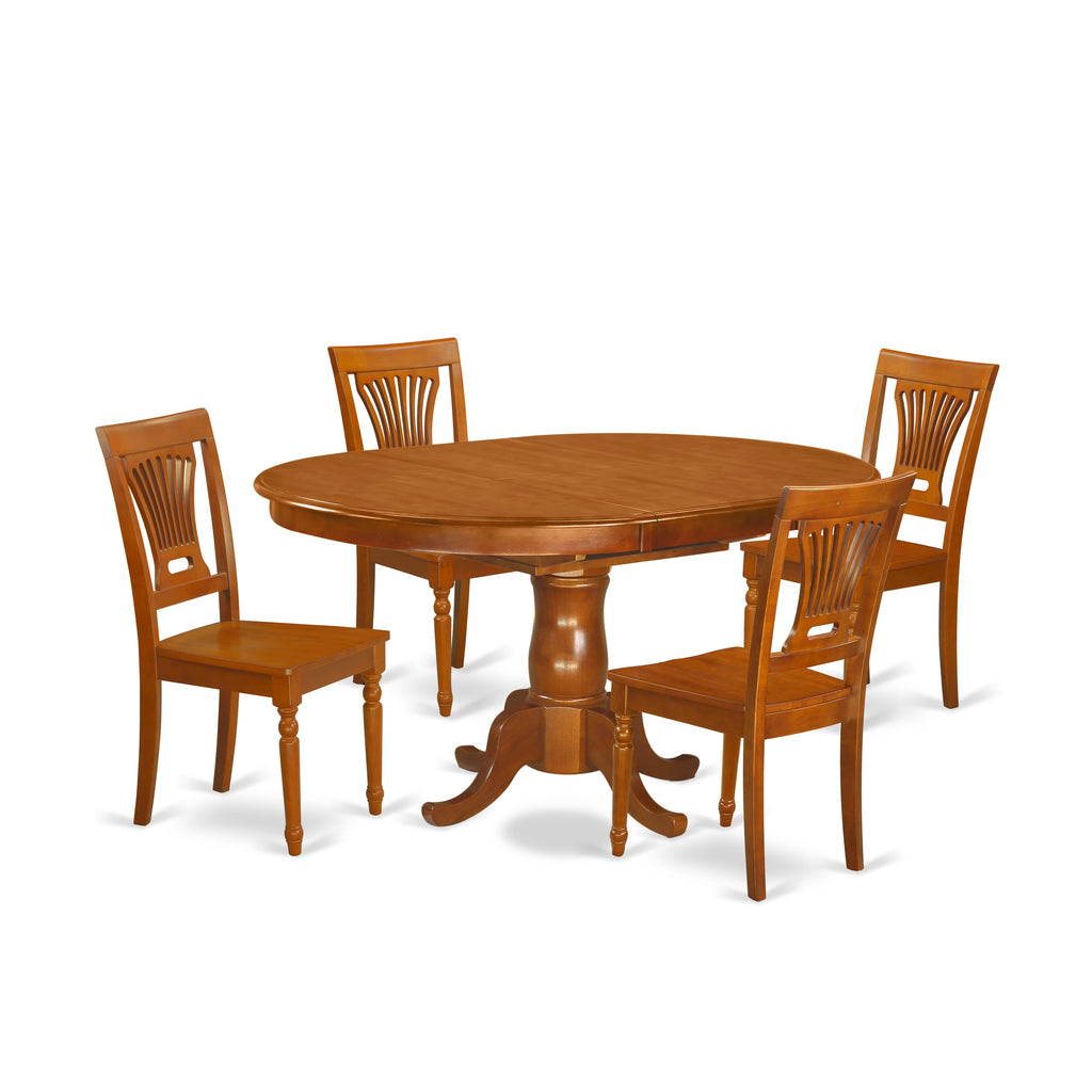 POPL5-PHZ-F 5-Piece Dining Ensemble Oval Table with Expandable Leaf and 4 Wooden Chairs - Warm Brown Finish, 42x60