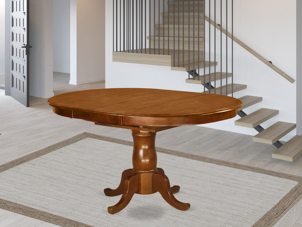 POT-SJO-AY Portland Sleek Dining Table - Oval Top with Extendable Leaf & Pedestal Base, 42x60 Inches, Saddle Brown Finish