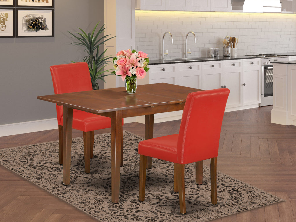 PSAB3-CTV-5J 3-Piece Dining Set with Expanding Table and Faux Leather Parson Seats, Mahogany Finish