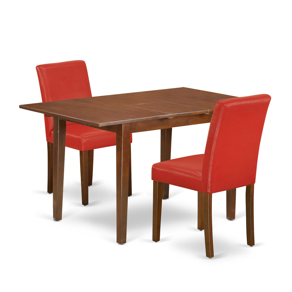 PSAB3-CTV-5J 3-Piece Dining Set with Expanding Table and Faux Leather Parson Seats, Mahogany Finish