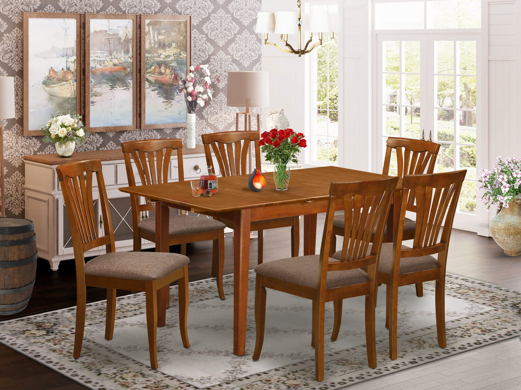 PSAV7-II2-L Gorgeous Dining Set 7-Piece Rectangle Table with Butterfly Extension & 6 Upholstered Seats, Saddle Charm