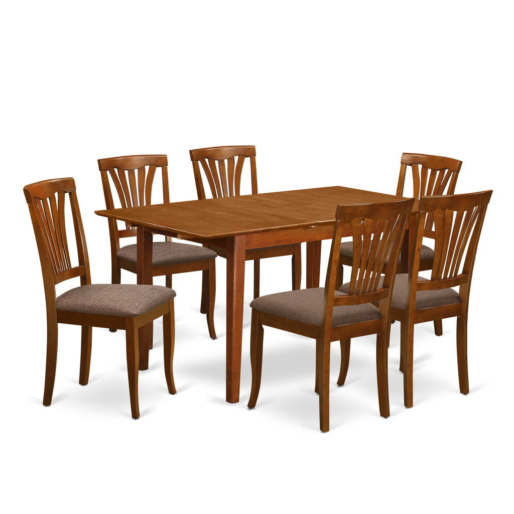 PSAV7-II2-L Gorgeous Dining Set 7-Piece Rectangle Table with Butterfly Extension & 6 Upholstered Seats, Saddle Charm