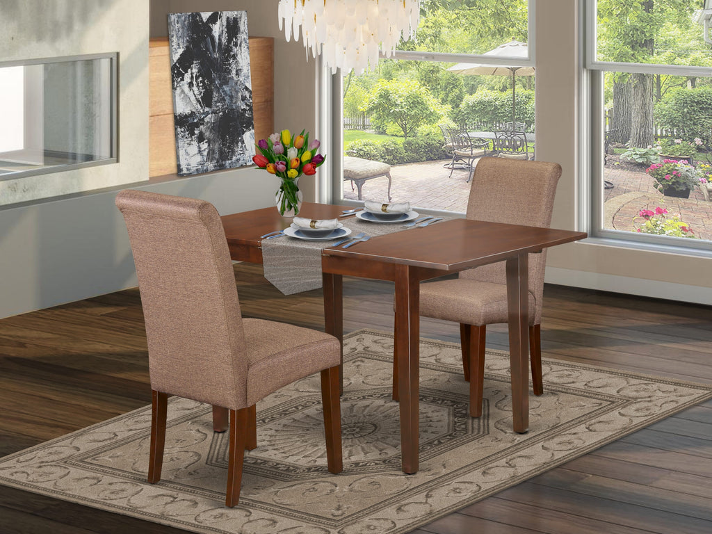 3-Piece Dining Ensemble PSBA3-JXA-Q6 Butterfly Leaf Table & Brown Linen Parsons