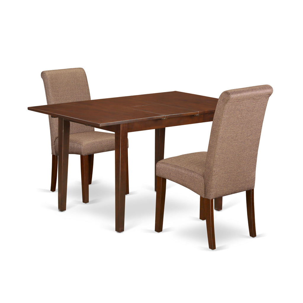 3-Piece Dining Ensemble PSBA3-JXA-Q6 Butterfly Leaf Table & Brown Linen Parsons