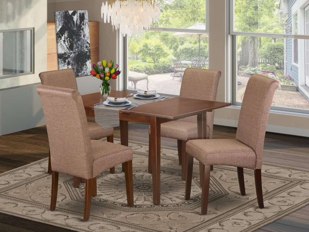 PSBA5-OEZ-VA 5-Piece Dining Set with Extendable Table & Upholstered Chairs, Mahogany Finish
