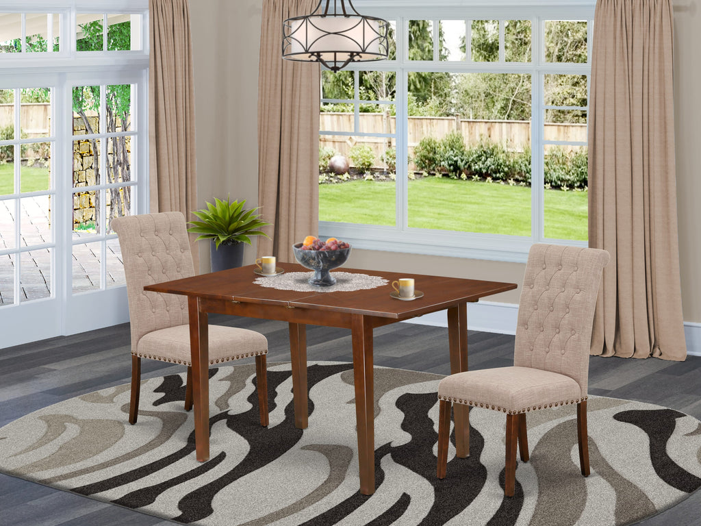 PSBR3-F6T-EN Dining Ensemble Rectangular Table with Foldable Extension & 2 Tan Upholstered Parsons, 32x60