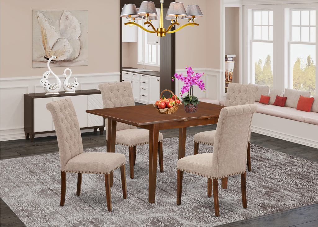 PSBR5-CMR-LP 5-Piece Rectangle Dining Ensemble Includes Table with Butterfly Extension and 4 Charcoal Linen Chairs, 32x60