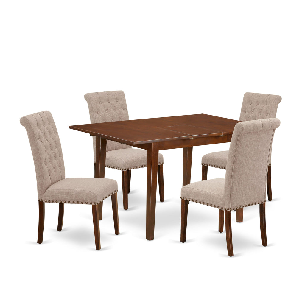 PSBR5-CMR-LP 5-Piece Rectangle Dining Ensemble Includes Table with Butterfly Extension and 4 Charcoal Linen Chairs, 32x60