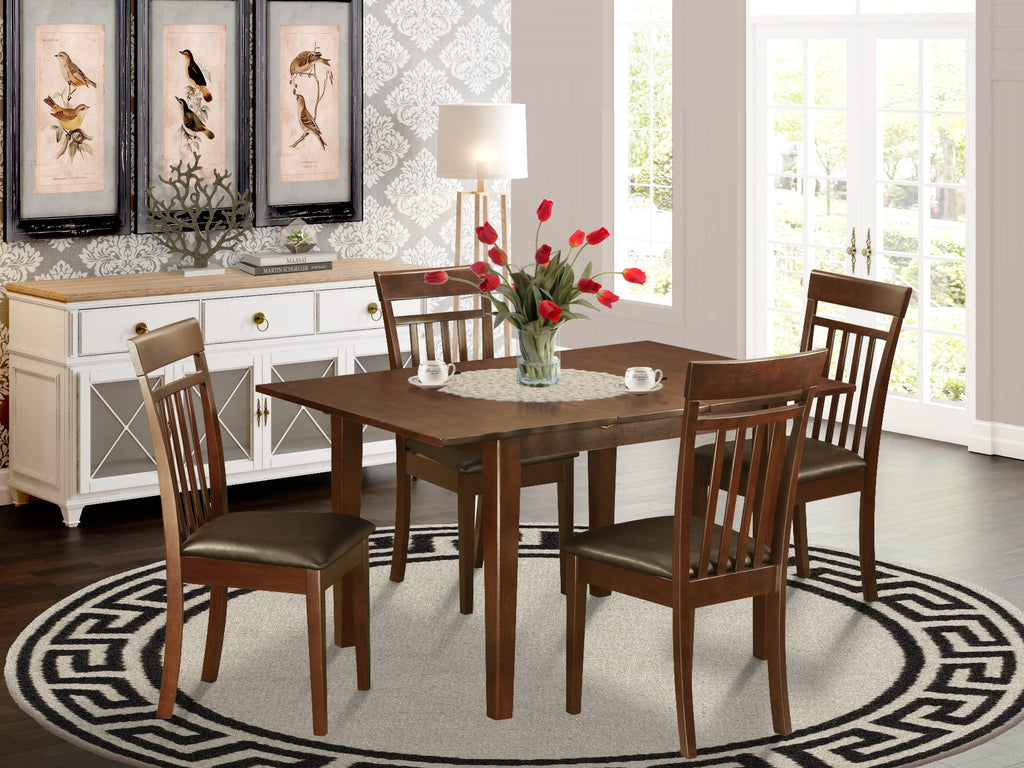 5-piece Dining Ensemble PSCA5-F6C-TM with Expansive Table and Leather Seating - 32x60 Mahogany Elegance