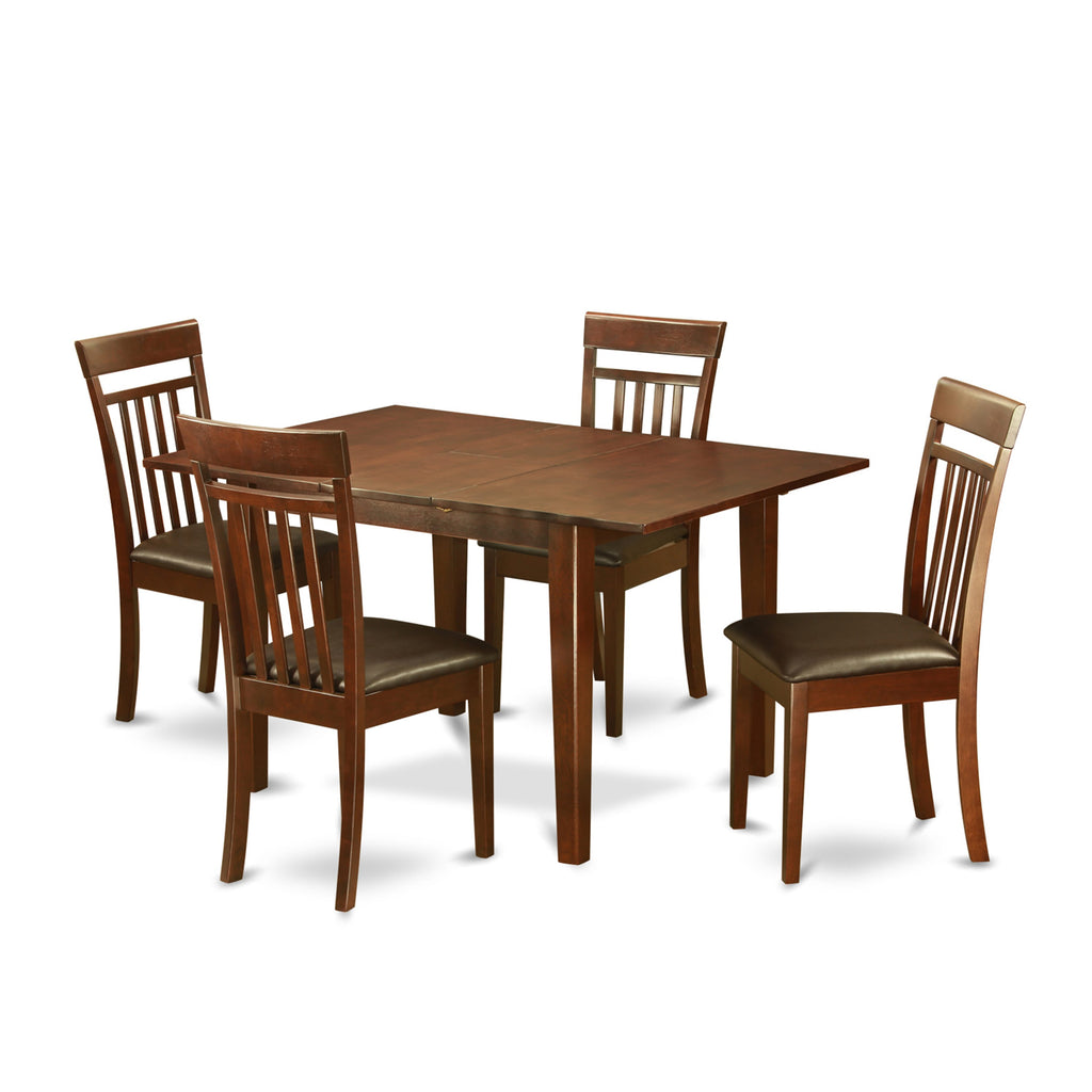 5-piece Dining Ensemble PSCA5-F6C-TM with Expansive Table and Leather Seating - 32x60 Mahogany Elegance