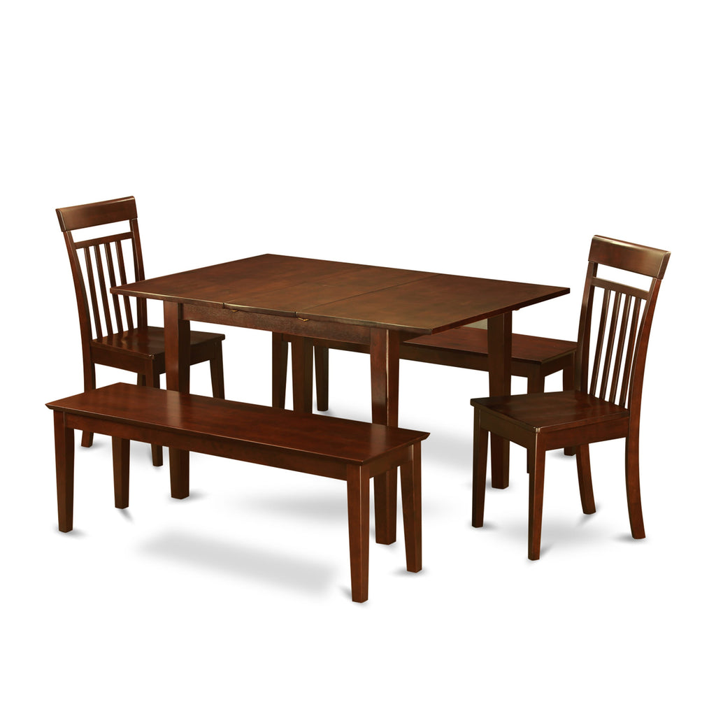 PSCA55-H0O-Q 5-Piece Wooden Dining Ensemble with Extendable Table, 2 Chairs, 2 Benches in Rich Mahogany, 32x60