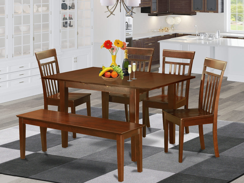 PSCA60-64J-9 Rectangle Kitchen Ensemble with Butterfly Leaf, Chairs, and Bench Set, Mahogany Elegance, 32x60