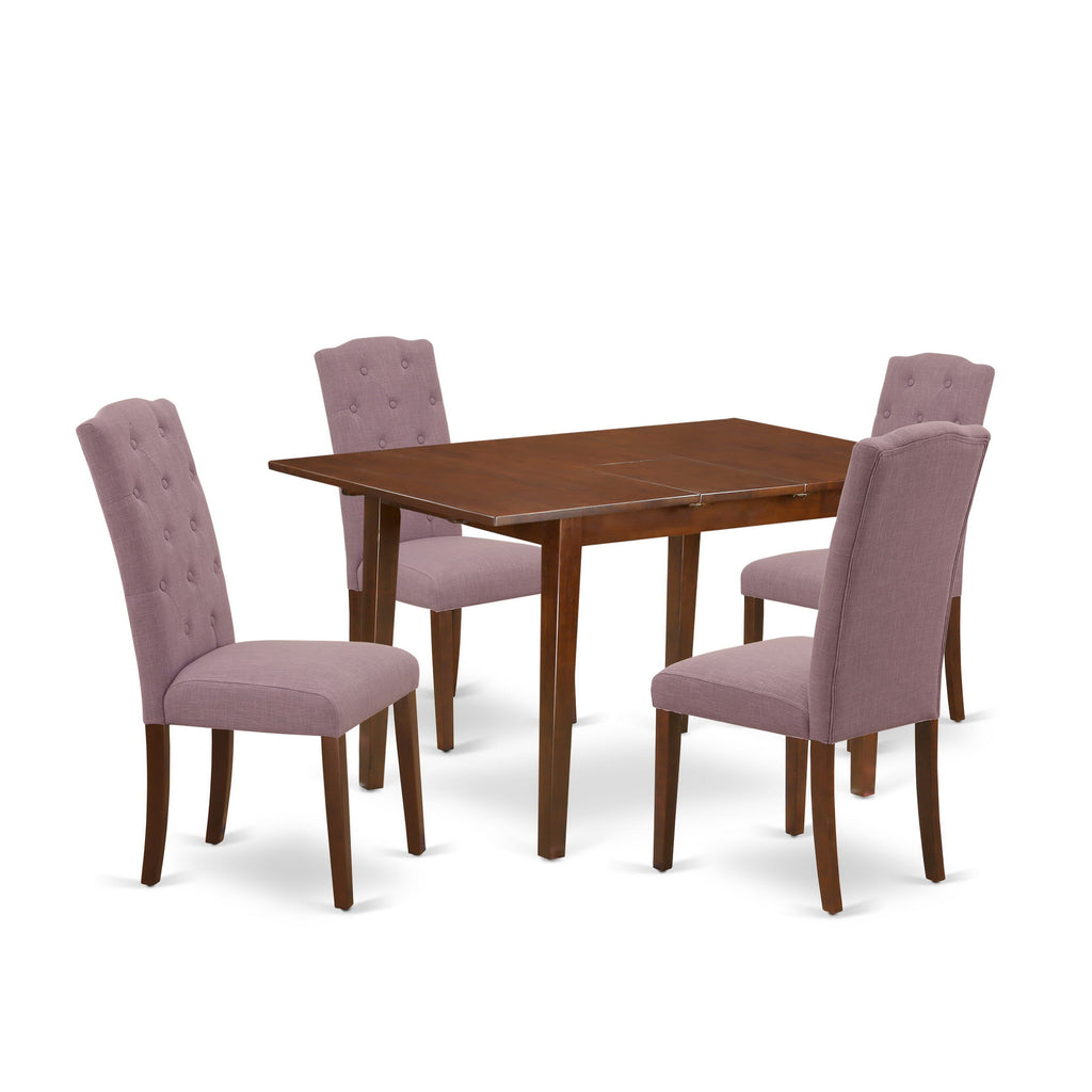 PSCE5-YA0-K9 5-Piece Dining Set with Expanding Table and 4 Fabric Seating in Rich Wood Finish, 32x60 Inch
