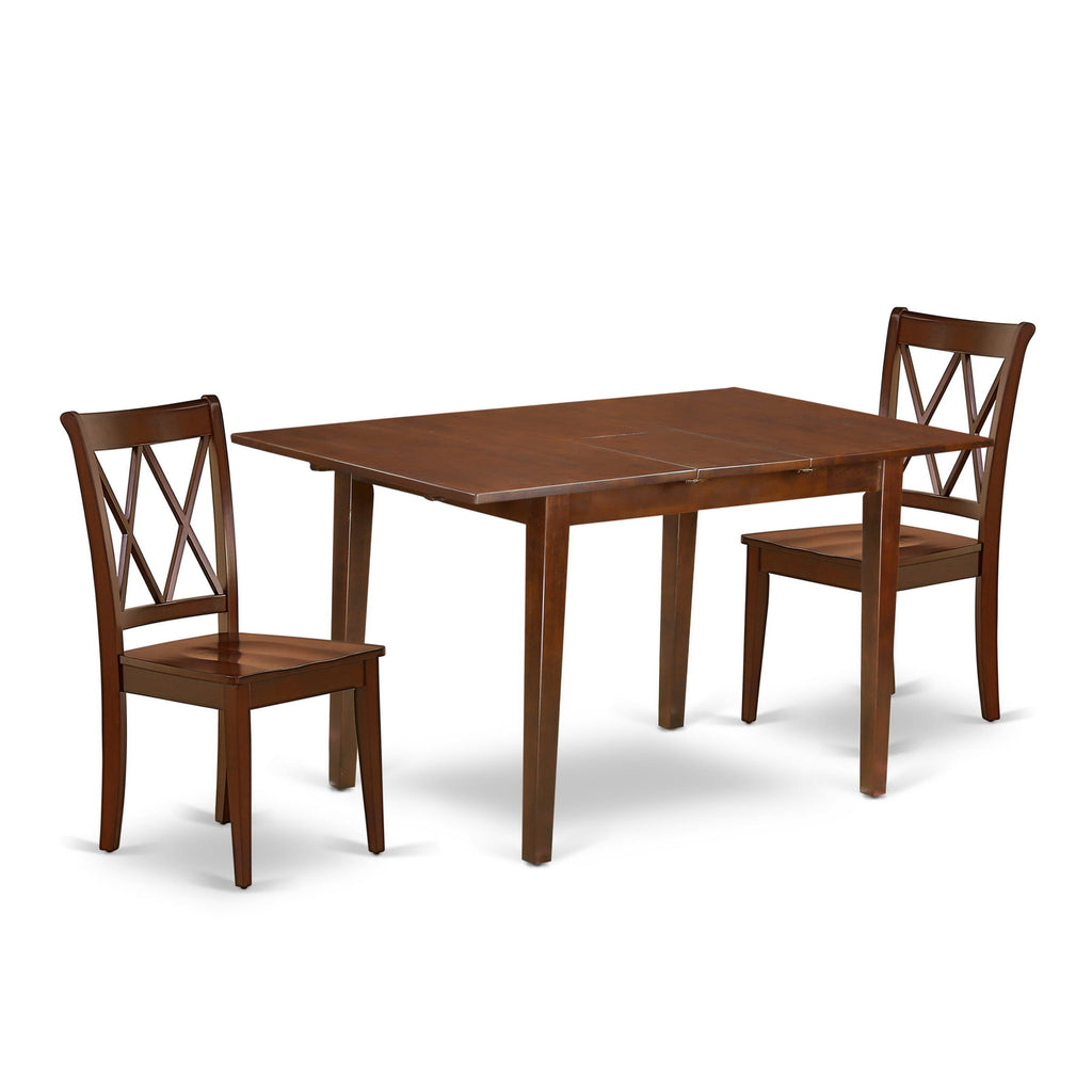 PSCL3-TNY-1 3 Piece Rectangular Dining Set Wooden Table with Butterfly Leaf & 2 Chairs, 32x60 Mahogany
