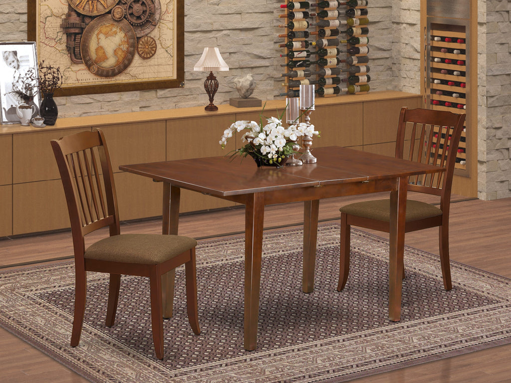 PSDA3-X6A-N 3-Piece Mahogany Dining Ensemble with Expandable Rectangle Table & Two Upholstered Chairs, 32x60