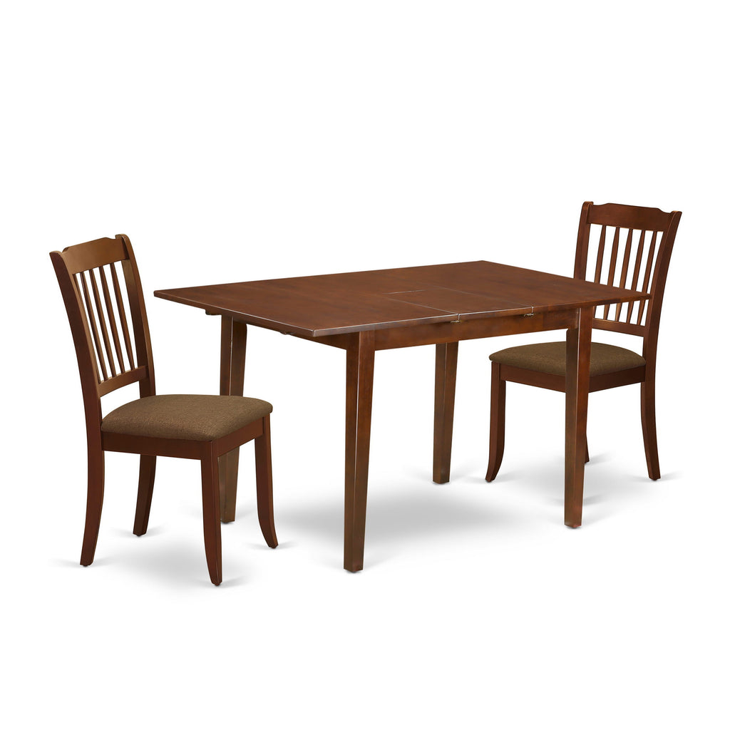 PSDA3-X6A-N 3-Piece Mahogany Dining Ensemble with Expandable Rectangle Table & Two Upholstered Chairs, 32x60