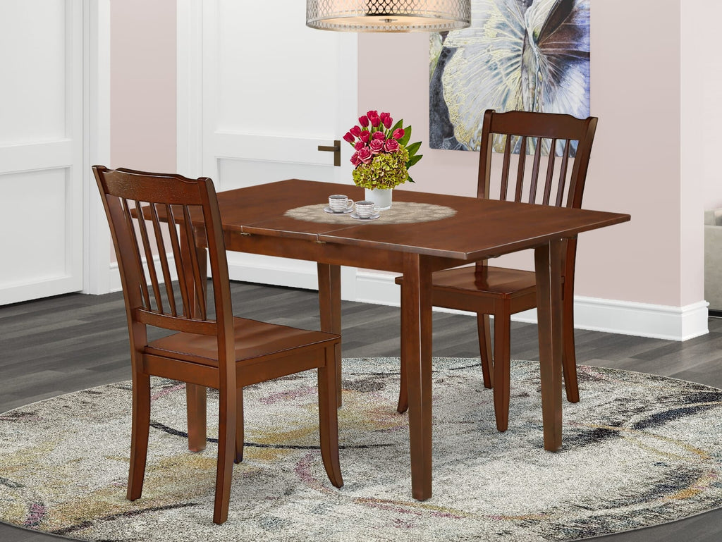 PSDA3-S29-R Elegant 3 Piece Dining Ensemble with Rectangular Expandable Table & 2 Chairs, Rich Mahogany Finish