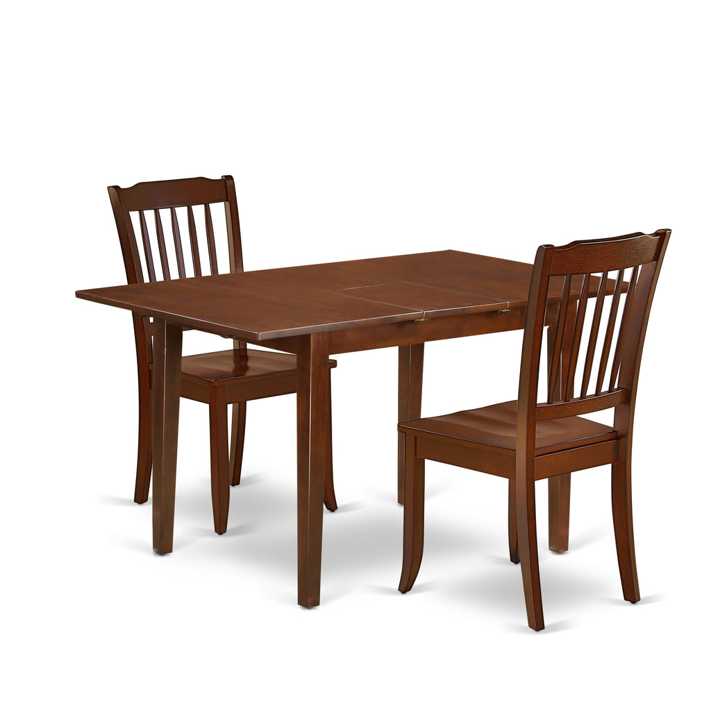PSDA3-S29-R Elegant 3 Piece Dining Ensemble with Rectangular Expandable Table & 2 Chairs, Rich Mahogany Finish