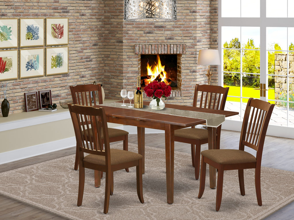 PSDA5 shines with elegance in this exquisite 5 Piece Rectangle Dining Set with Butterfly Leaf and Linen Upholstery