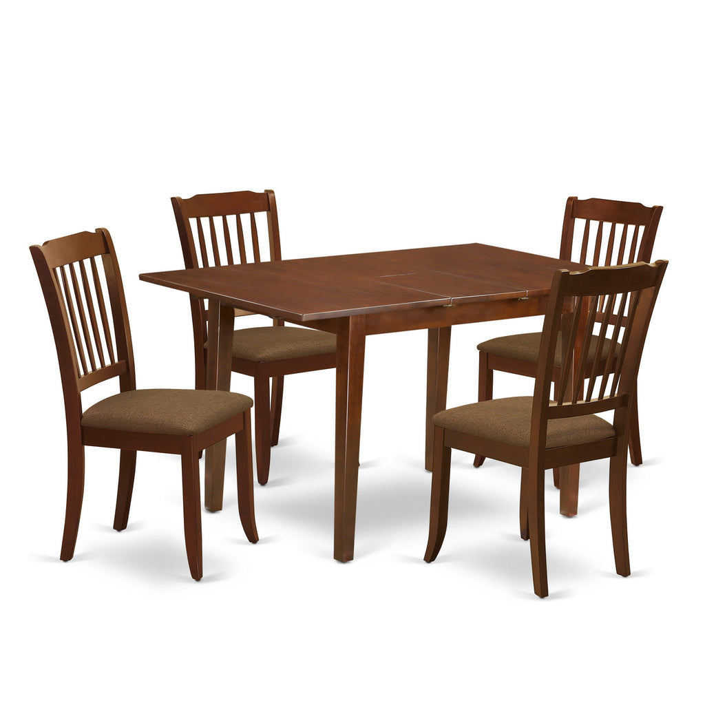 PSDA5 shines with elegance in this exquisite 5 Piece Rectangle Dining Set with Butterfly Leaf and Linen Upholstery