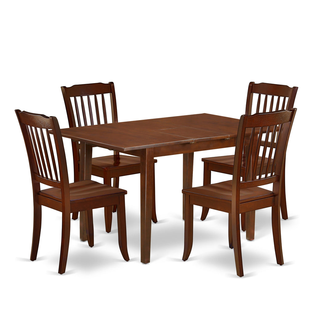 PSDA5-G3G-0 5-Piece Dining Assembly with Leafy Tabletop & Quartet Seating Set - Rich Mahogany Finish 32x60