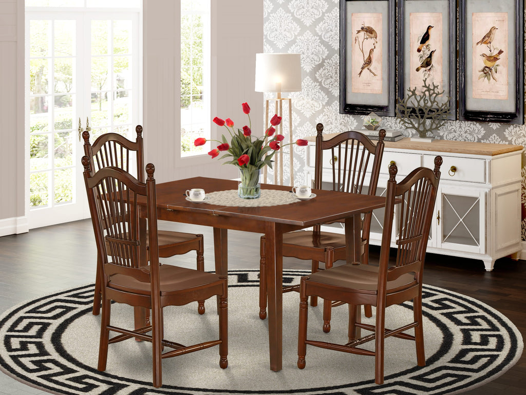 PSDO5-UM8-0 Mahogany 5-Piece Rectangle Dining Set with Extendable Table and 4 Chairs for Cozy Kitchen Spaces