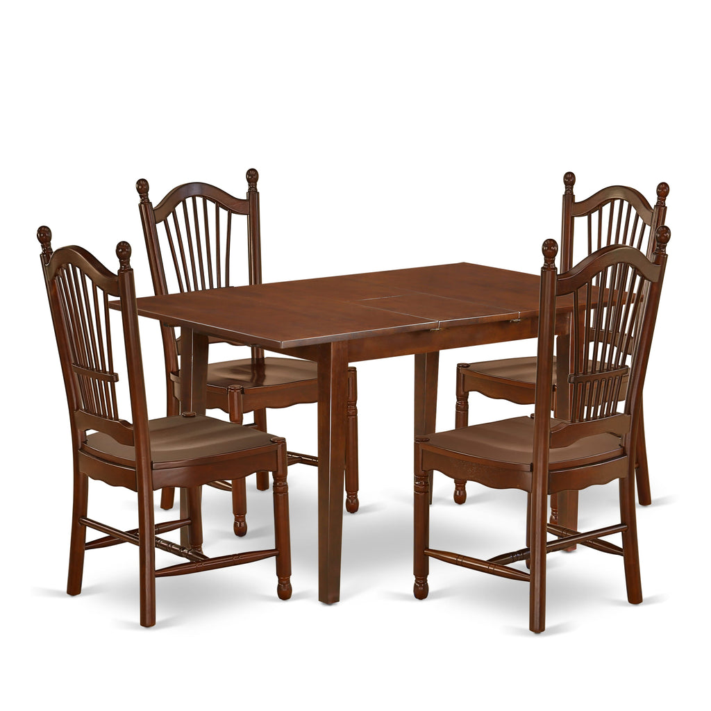 PSDO5-UM8-0 Mahogany 5-Piece Rectangle Dining Set with Extendable Table and 4 Chairs for Cozy Kitchen Spaces