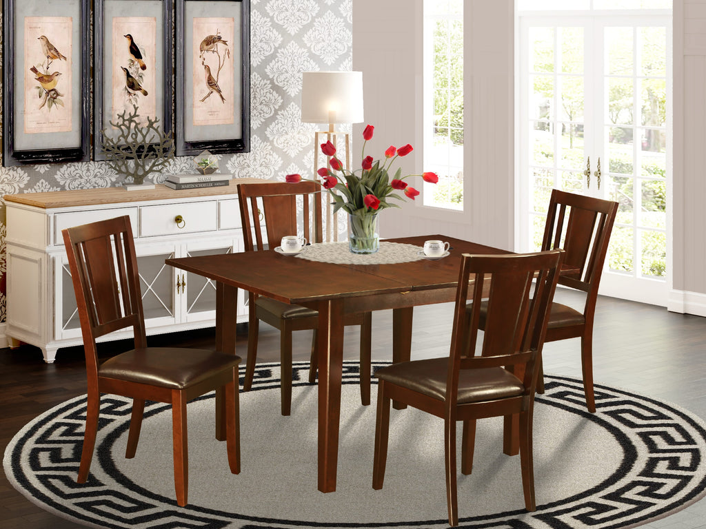 PSDU5-3U7 contemporary mahogany dining set with expandable table & faux leather chairs