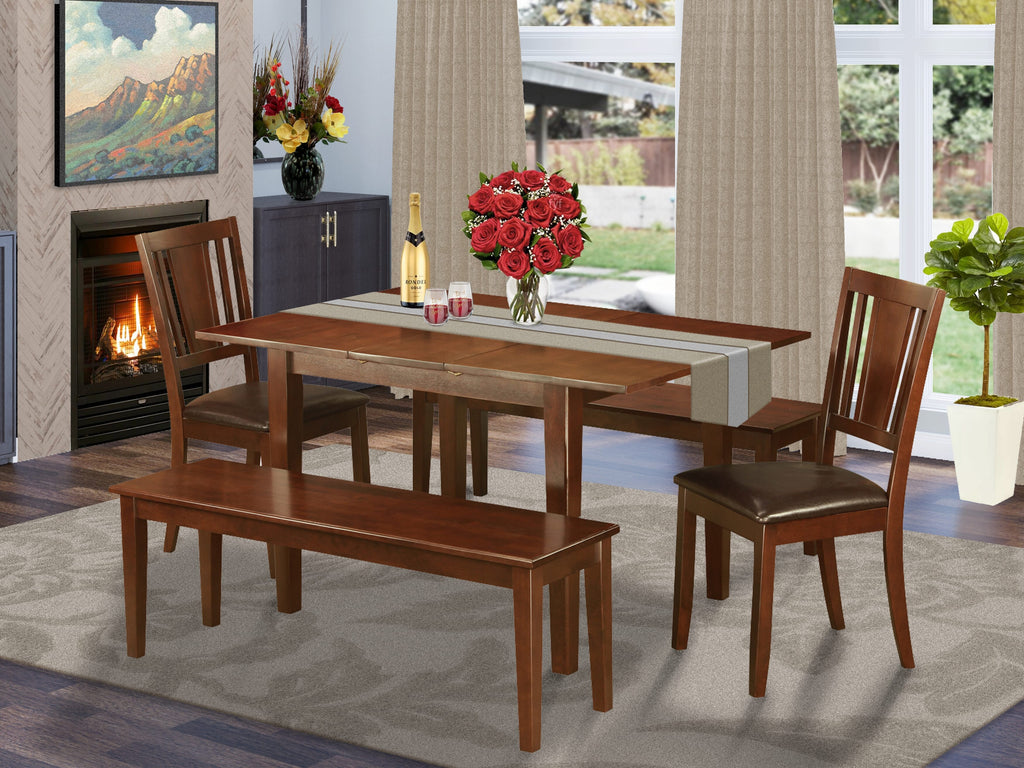 Dining Ensemble PSDU5K-IU1-IW 5-Piece Set with Table, Chairs, and Benches, Mahogany Elegance
